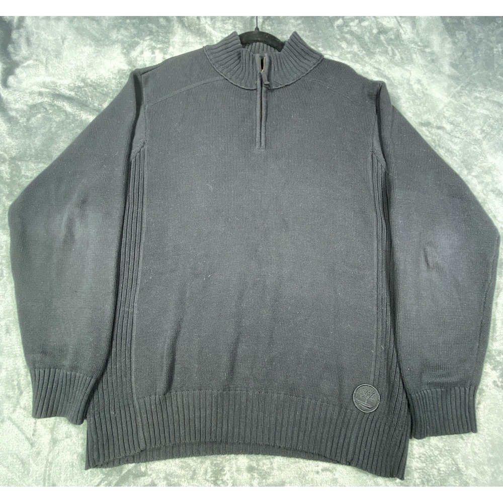 Timberland‎ Sweater Mens XL Black Mock Neck Ribbed Knit Heavyweight Quarter Zip